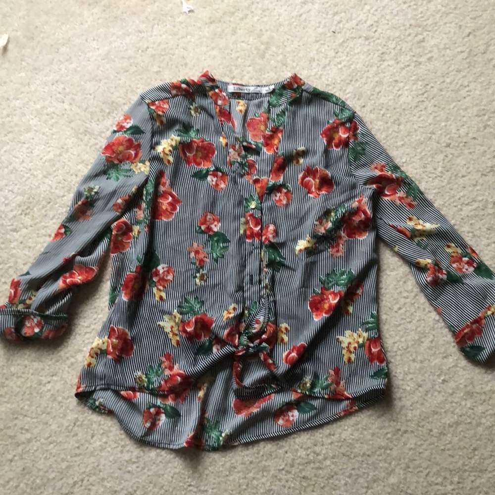 Tie Front Rose Button Up